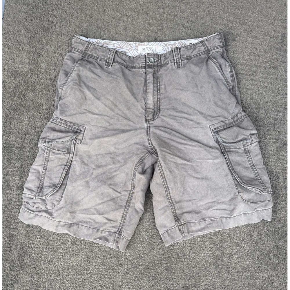 Old Navy Mens Grey Linen Cotton Blend Cargo Shorts Size 33 Utility Summer